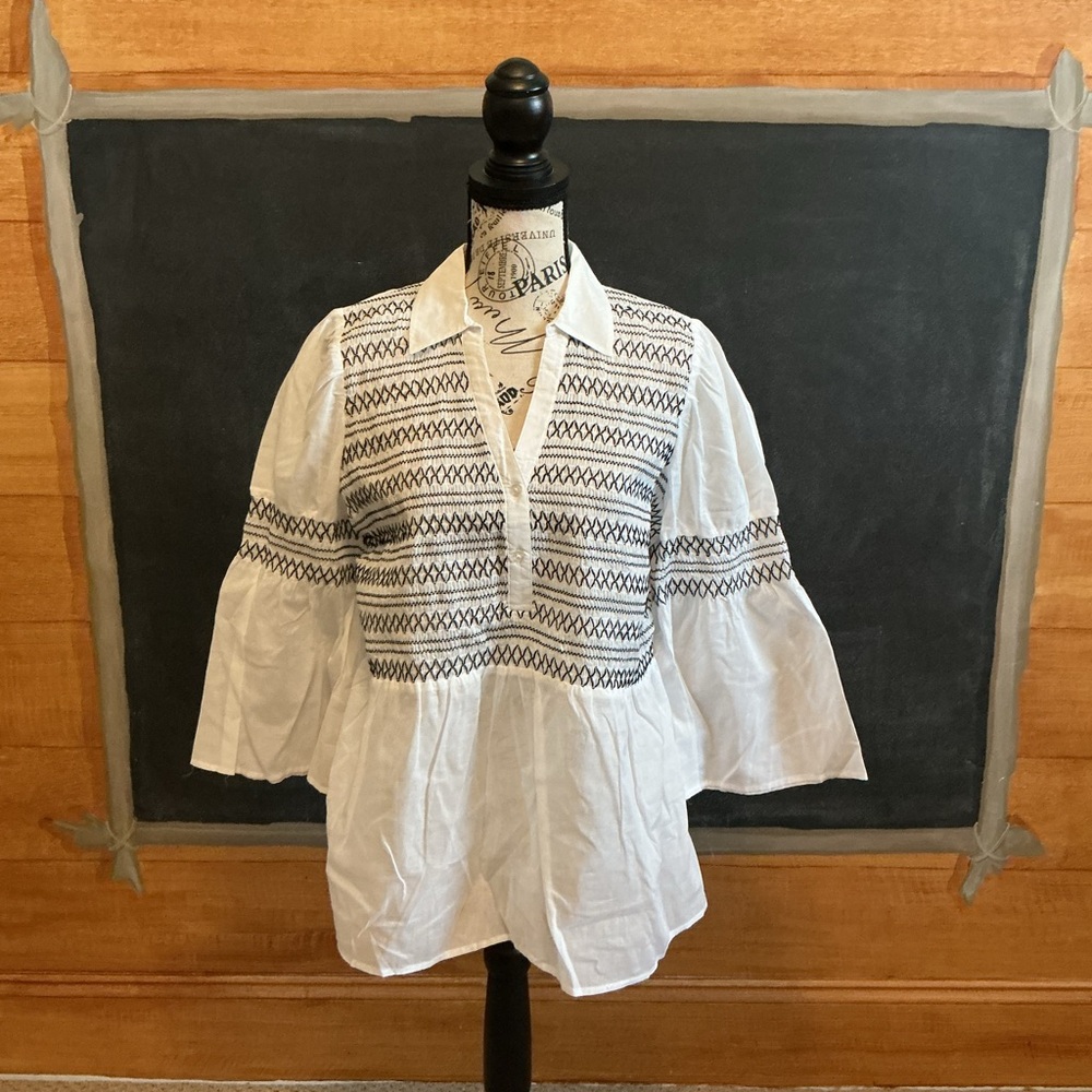 Cato white shirt 3/4 sleeves with black stitching size large